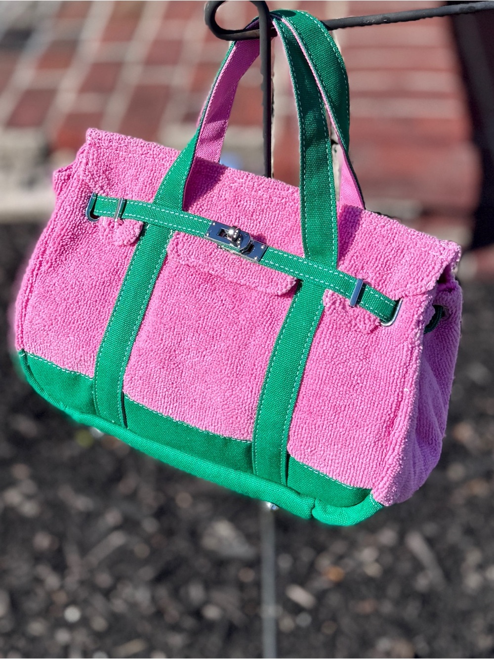 Pink and Green TikTok Viral Sunwin Terry Cloth Mini Tote | NWT - Picture 9 of 11